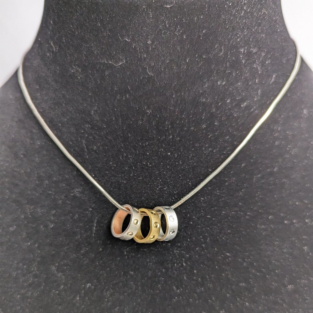Multiple Ring Silver Tone Snake Chain Necklace 15… - image 2